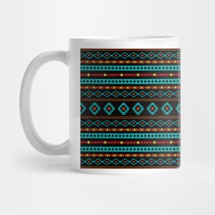 Aztec Mixed Motifs Pattern Reds Yellow Teal Black Mug